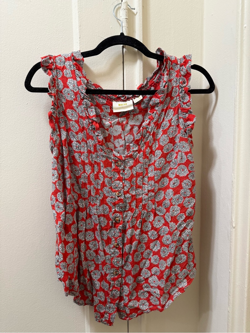 Anthropologie Red Floral Ruffle Button-Front Camisole